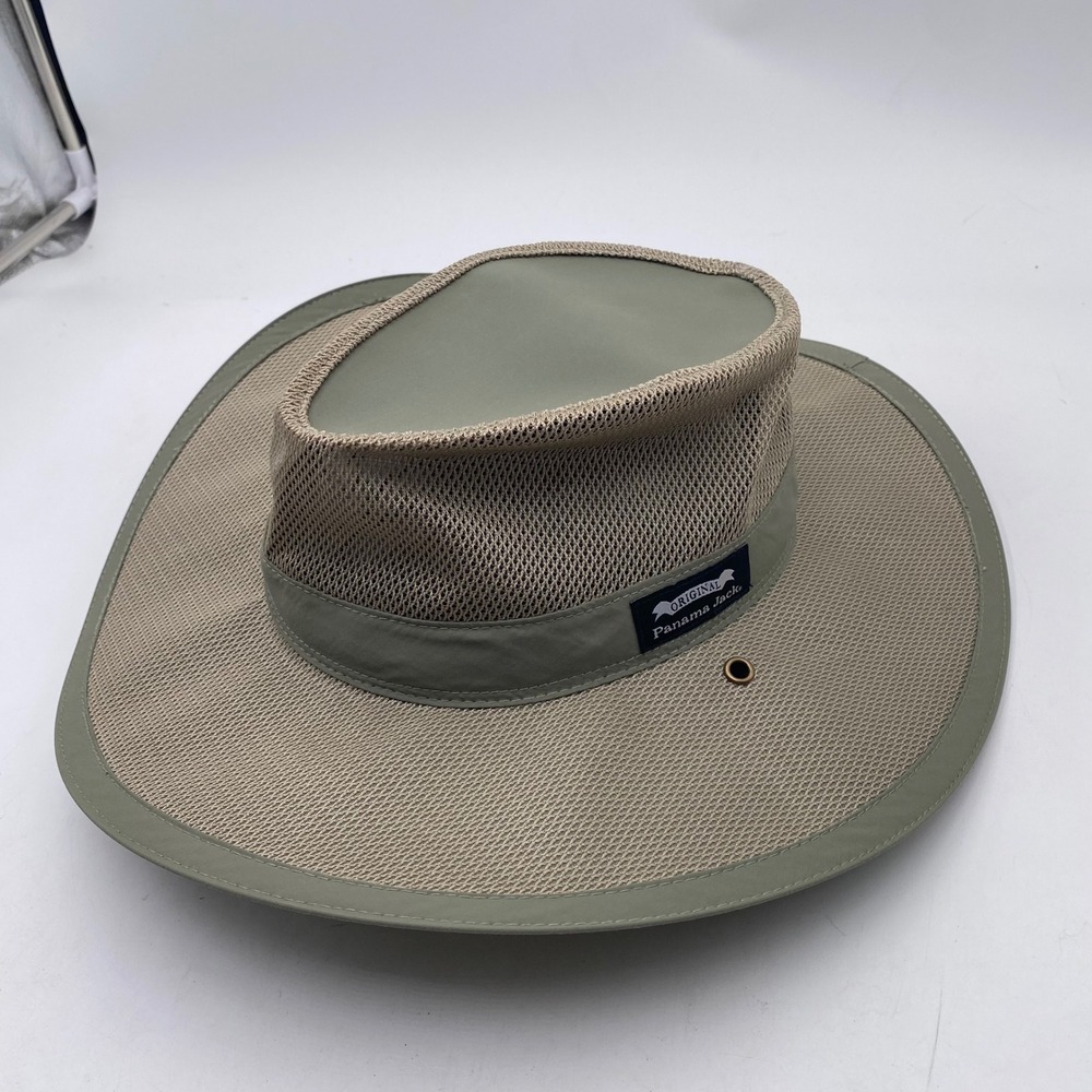 Panama Jack Original Mesh Safari Sun Hat Medium Khaki Green Breathable Wide Brim